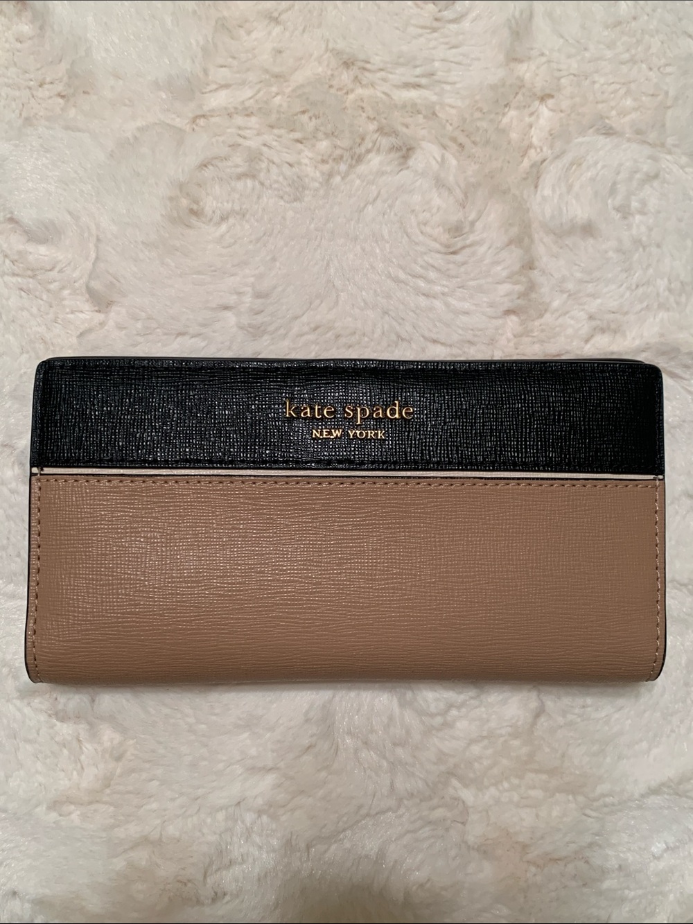 kate spade Two-Tone Black and Taupe Saffiano Leather Wallet
